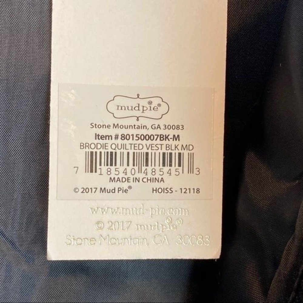 Mud Pie Black/White Gingham Plaid Brodie Full Zip Quilted Vest Size Medium NWT - Picture 4 of 5
